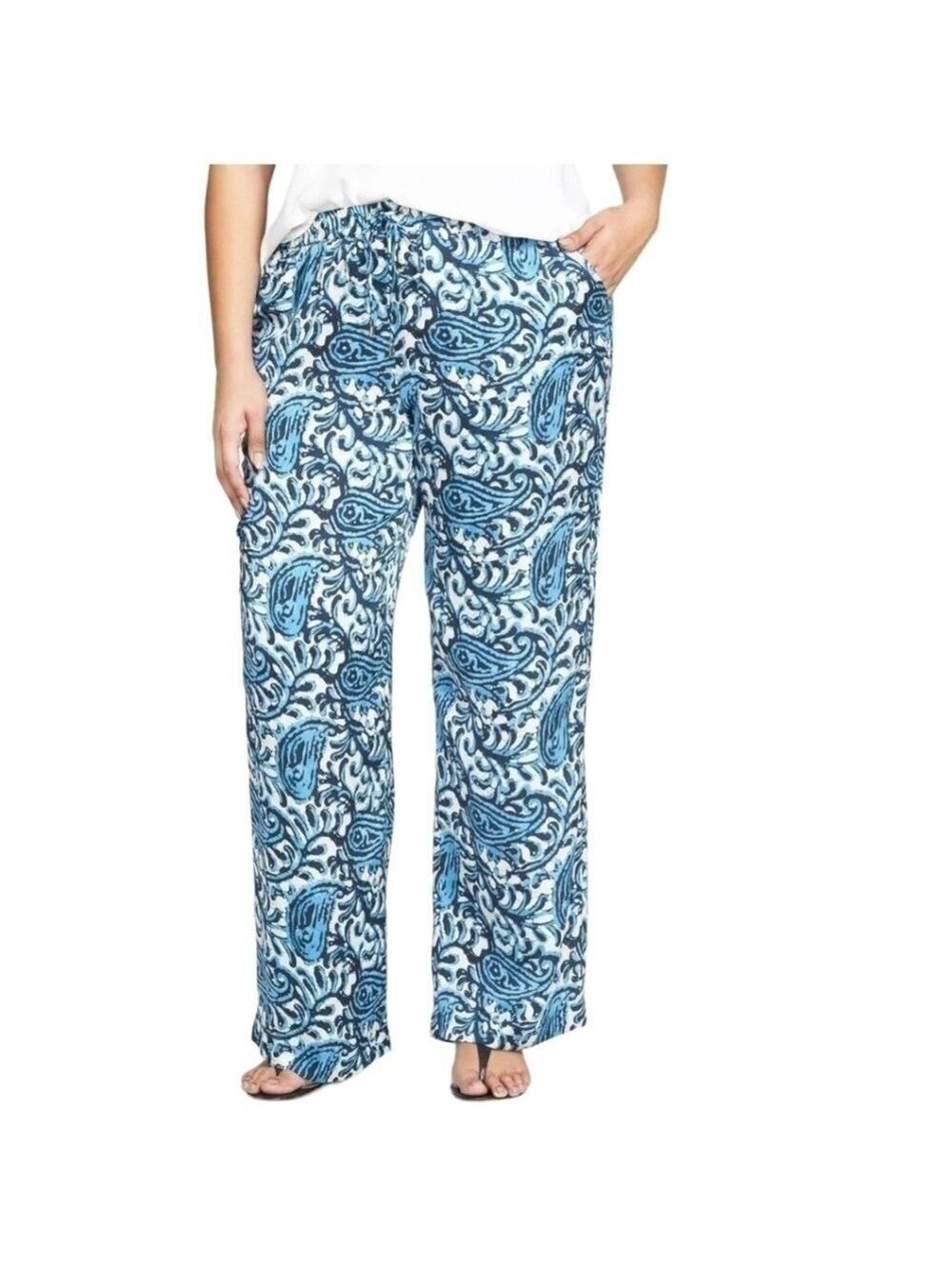 Michael Kors Heritage Blue Paisley Satin Pants